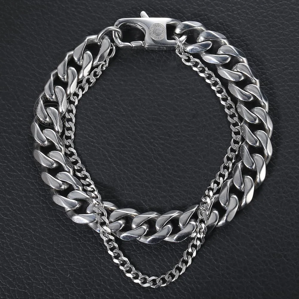Полированный мужской браслет Trendsmax с двойной цепью панцирный из нержавеющей
