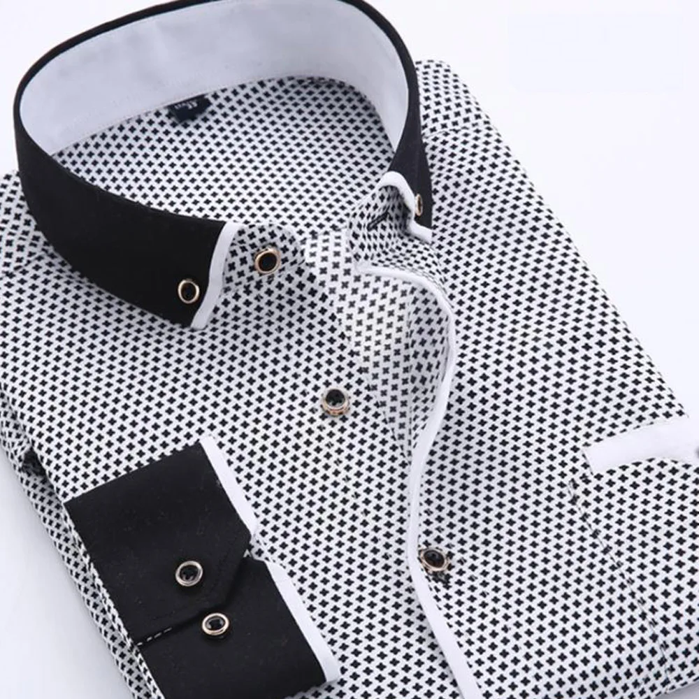 

2020 Fashion Men Casual Long Sleeve Print Shirts Slim Lapel Pocket Male Soft Social Business Dress Shirts Men Clothing Camisas