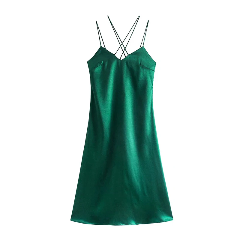 

YENKYE Sexy Women Vintage Green Satin Sling Long Dress Ladies Bandage Club Party Vestido