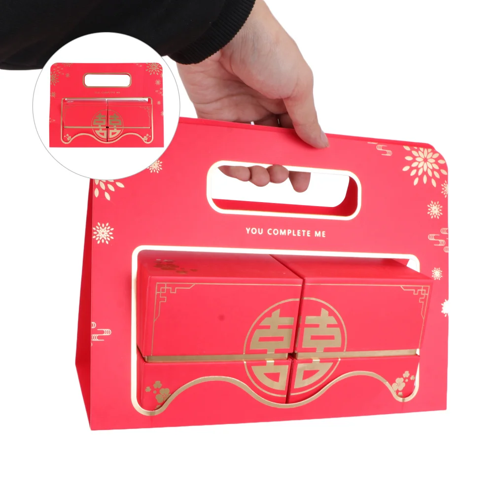 

1Pc Candy Box Festival Hand Gift Storage Container Wedding Wrapping Box (Red)