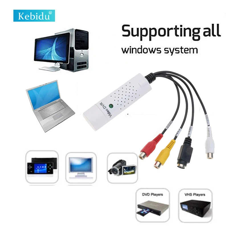 

Kebidu для Windows 7/8/10 USB 2,0 Захват видео Захват карта аудио адаптер VHS коробка VHS DVD VCR TV к цифровому преобразователю