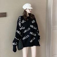 houzhou oversized women sweater black autumn winter fashion streetwear knitted pullover letter harajuku thick female clothes
