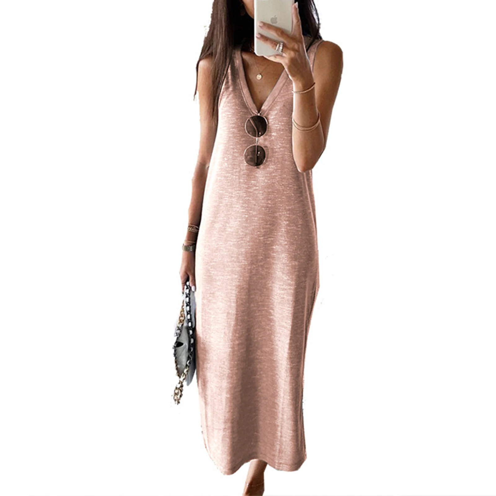 

Solid Casual v-neck Sleeveless Tank Dress Women Loose Off Shoulder Asymmetrical Cotton Mini Dress Summer Streetwear Daily Wear