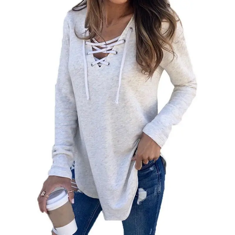 

Damen Langarm Sweater Bluse Strickshirt Pullover Sweatshirt Lace up Oberteile