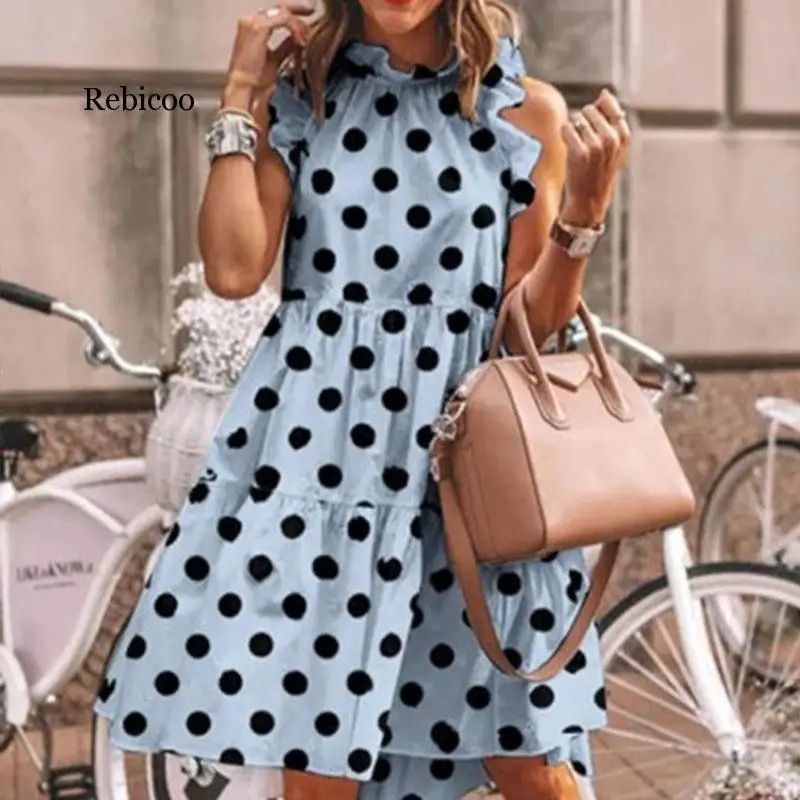 

Женское платье в горошек, с круглым вырезом, без рукавов