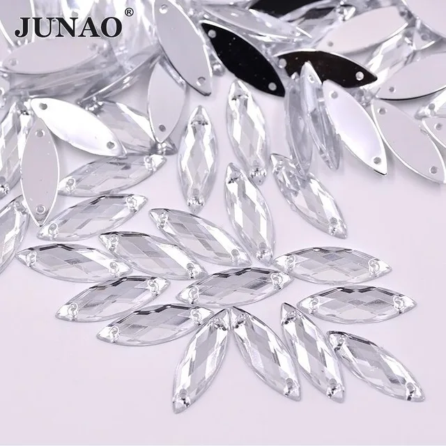 JUNAO 7*21 мм 8*26 мм блеск AB Кристалл сшитый горный хрусталь акриловые Стразы Кристалл не исправление конский глаз камни для вышитая картина - Цвет: Clear