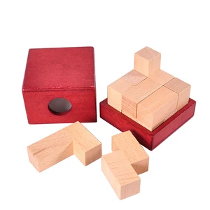 Деревянный сома-куб Tetris IQ, красная деревянная коробка с кубиком-головоломкой, логическая головоломка, деревянные игры, игрушки, 3D Пазлы для взрослых, детская игрушка