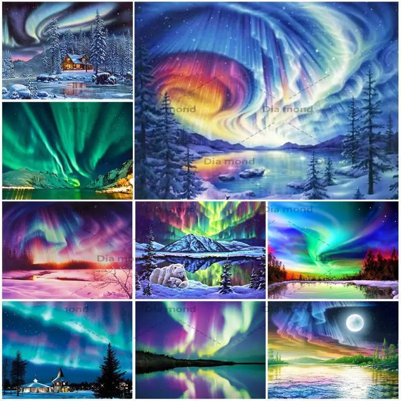 

5D DIY Diamond Painting Aurora Landscape Cross Stitch Full Drill Square Embroidery Mosaic Art Picture Home Decor Handmade Gift