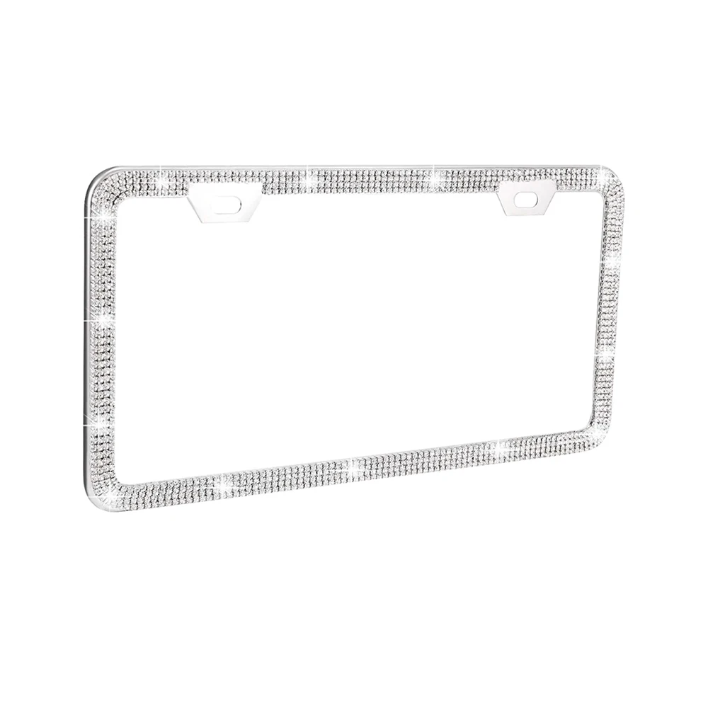 

AOZBZ Crystal License Plate Bling Luxury Bling Handcrafted Crystal White Premium Stainless Steel License Plate Frame