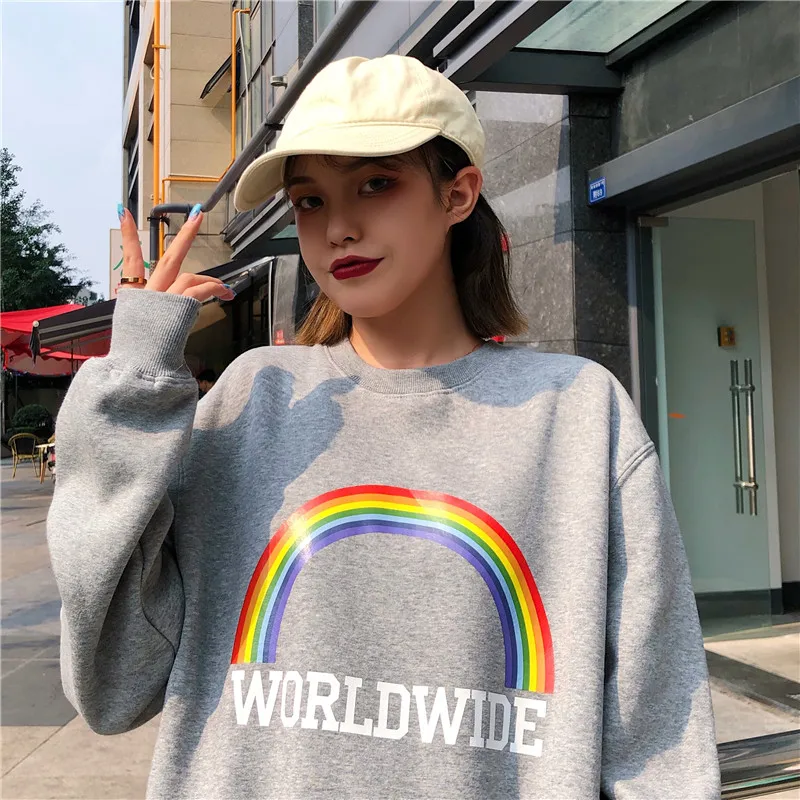 Женская толстовка Корейская версия свободный большой размер Радуга Harajuku ленивый ветер странная тонкая куртка ранняя толстовка куртка панк одежда