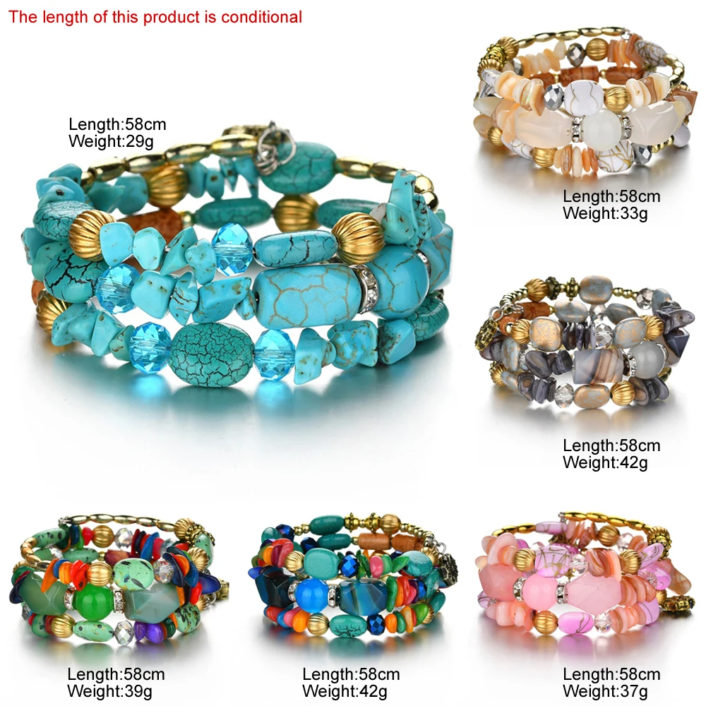 Boho красочные бирюзовые бусины браслет для женщин и мужчин натуральный камень
