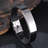 trendy accessories stainless steel leather bracelet men adjustable length bangle gifts