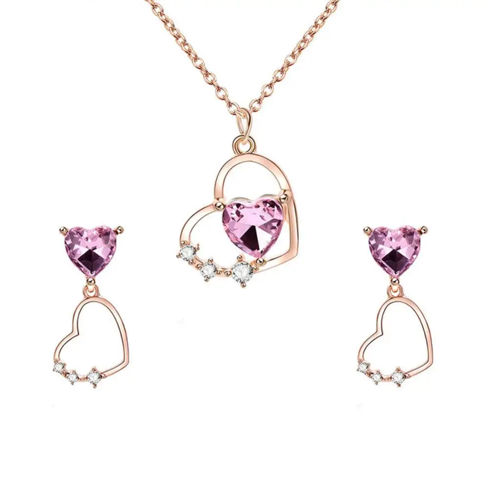 

Rhinestone Hollow Love Heart Jewelry Set Women Necklace Earrings Bridal Jewelry