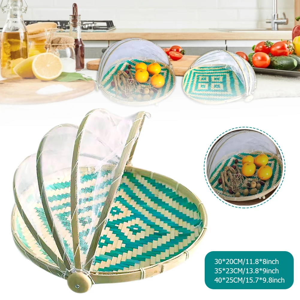 3 sizes Bamboo Food Serving Tent Covere Bamboo Serving Eco-friendly Basket Natural Handmade Fruit Vegetable Bread Storage Basket