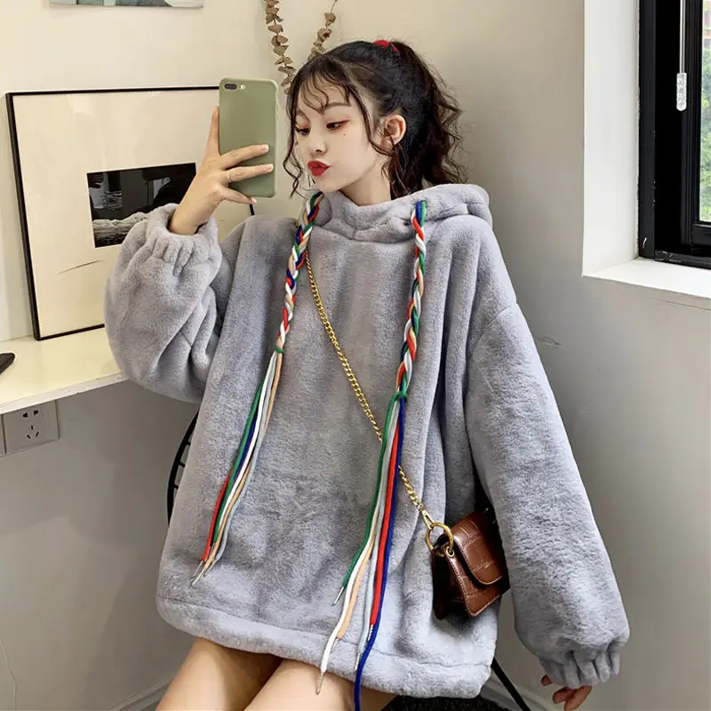 

Winter 2020 New Thickened Imitation Lamb Plush Pullover Lovely Women Korean Version Loose Student Small Fresh Coat Trend Style