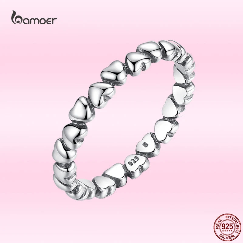 

Bamoer 925 Sterling Silver Original Design Forever Love Heart Finger Rings for Women 2021 Summer Fresh Fashion Jewelry PA7108