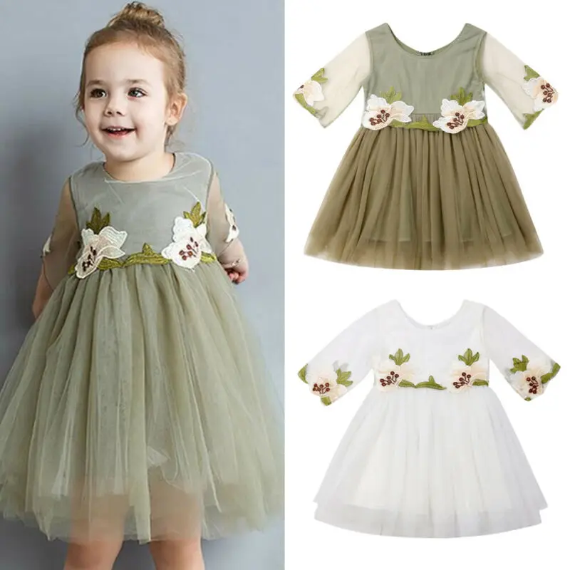 Princess Wedding Pageant Party Prom Birthday Dress Flower Long Sleeve Tutu For Kids Baby Girl 6M-5Y | Детская одежда и обувь