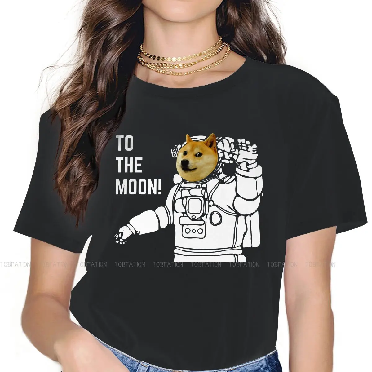 Dogecoin DOGE криптовалюты блокировка футболка для женщины девушки астронавт юмор