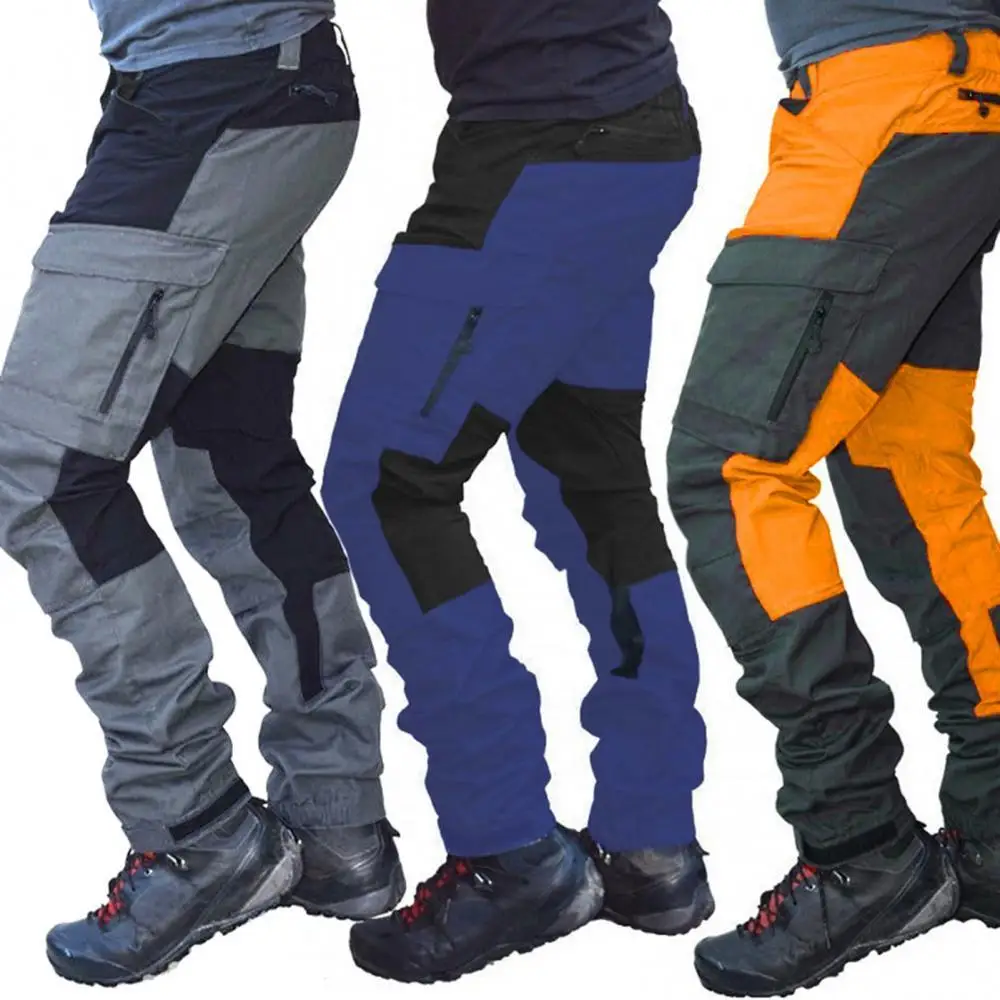 

Men Fashion Color Block Multi Pockets Sports Long Cargo Pants Work Trousers Men's Tactical Work Out Quick Dry Pants cargo pants