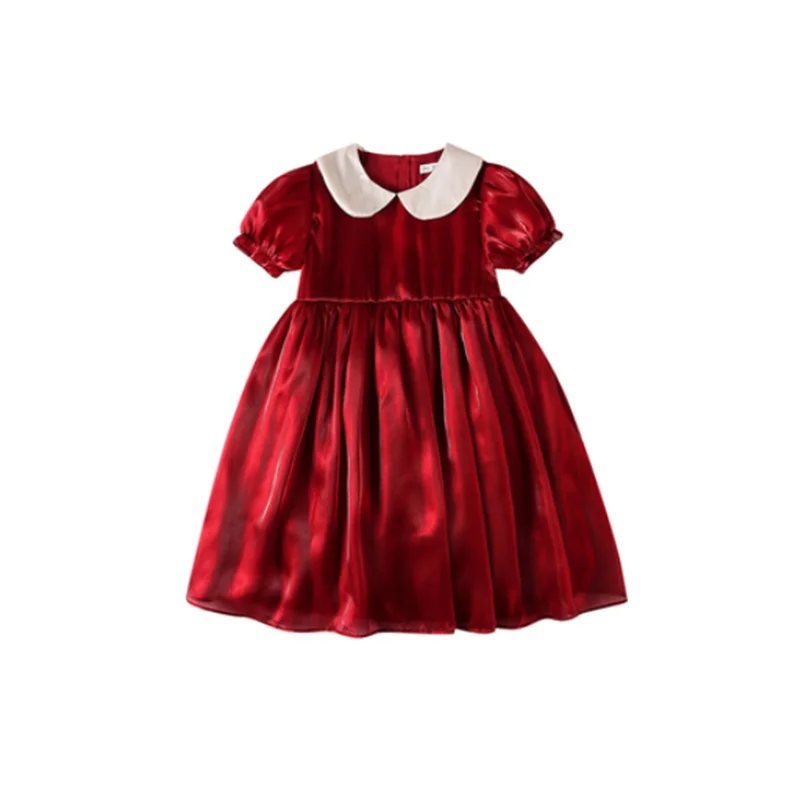 

Streaming evening cloud yarn summer Girls' dress children puff sleeve princess dress 2021 new fairy red skirt teenager clothes