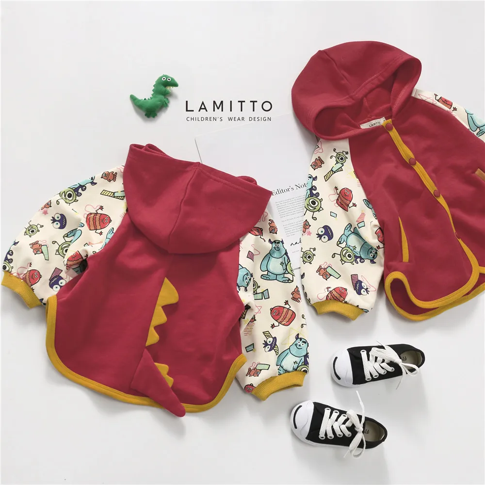 Tonytaobaby/осенняя одежда; Новая детская одежда; толстовка с капюшоном с принтом «Монстр динозавров» для девочек и мальчиков
