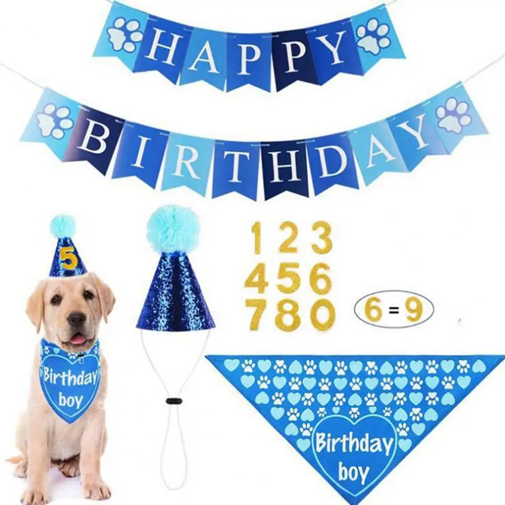 

Versatile Pet Scarf Wear-Resistant Improve Ambience Pet Bandana Cute Dog Birthday Party Hat Bowtie Banner Supplies