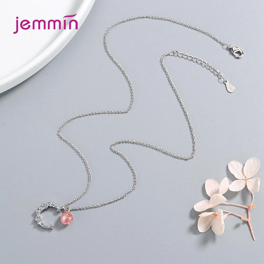 Korean Fashion Jewelry Genuine 925 Sterling Silver Moon Shape Charm Necklace For Women Super Nice Sparkling Crystal | Украшения и