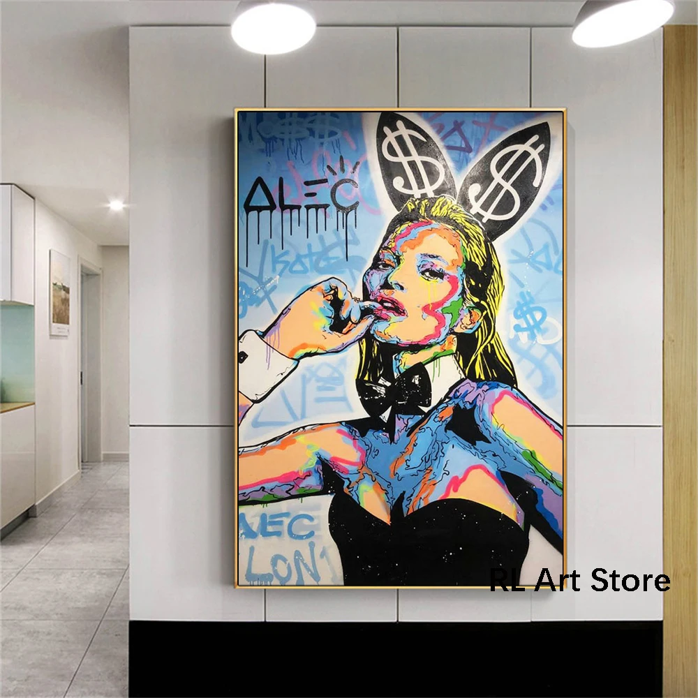 Kate Moss Bunny by Alec монополия поп-арт холст в рулонах HD печать картина домашний декор