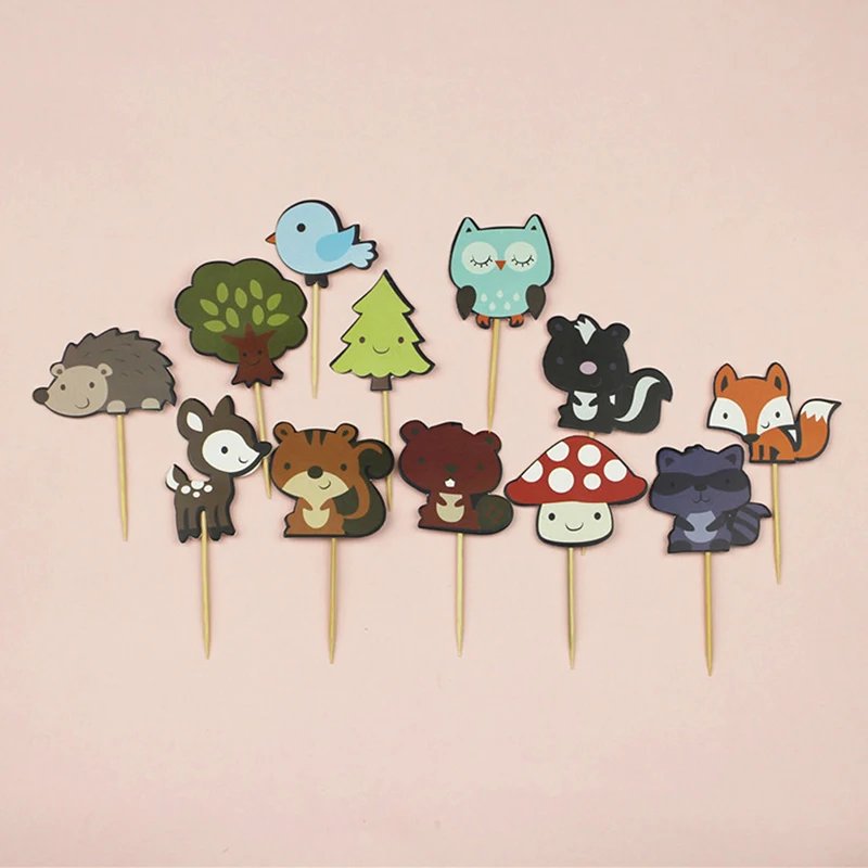 24 шт лесные животные Торт Топперы Джунгли Лес животное кекс топперы для детей