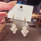 Корейские новые модные элегантные геометрические серьги с кисточками для женщин, изящные опаловые серьги-подвески квадратной формы