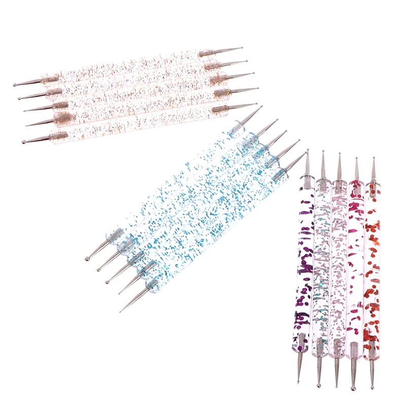 

5Pcs/Set 2 Way Dotting Pen Marbleizing Tool Nail Art Design Dot Paint Tools UV Gel Painting Nail