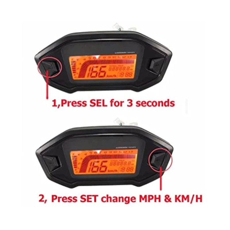 

LCD Universal Motorcycle Speedometer Gauge Odometer 5 Gear 7 Backlight 13000 RPM 199 KMH MPH Motorcycle Tachometer
