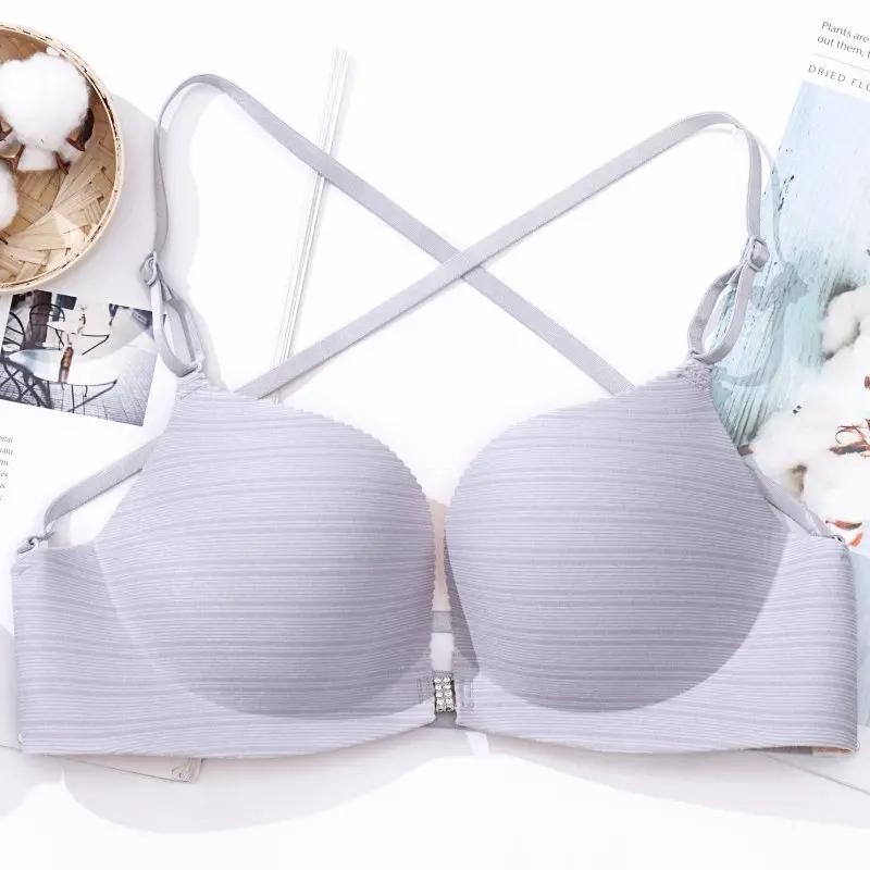 

Women Bras No Steel Ring Gathered Sexy Push Up Solid Color Lingerie Bra Wire Free Brassiere Female Underwear