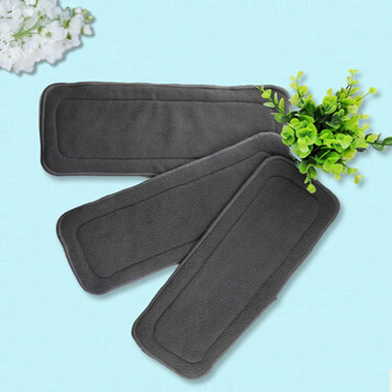 4Layers Bamboo Charcoal Cloth Diapers Inserts Nappy Changing Mat Black Kids Diapers Reusable Diaper Changing Pad Liners images - 6