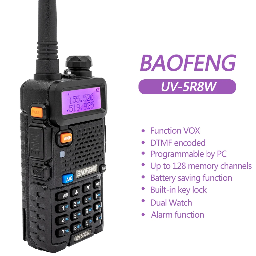 BaoFeng UV 5R 8 Вт двухстороннее радио настоящий 10 км 128CH двухдиапазонный УКВ (136 174 МГц)