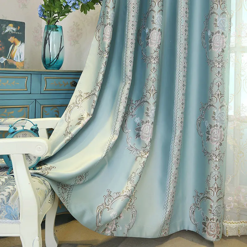

European Style Curtains for Living Dining Room Bedroom Yarn-dyed Jacquard Fabric Window Door Kitchen High Precision High Shading
