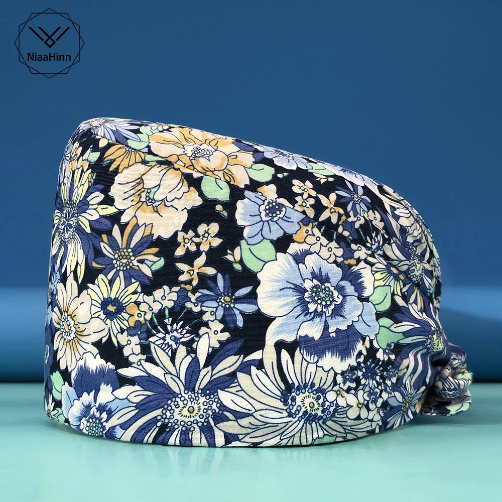 

2021 new multicolor printing Elastic scrub nurse cap beauty salon nurse cap laboratory pet shop nurse dentist unisex work cap