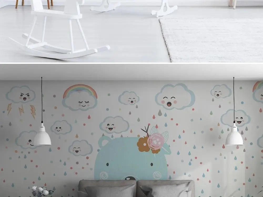 Большие настенные 3D обои на заказ мультяшный мир дождь облако милая детская
