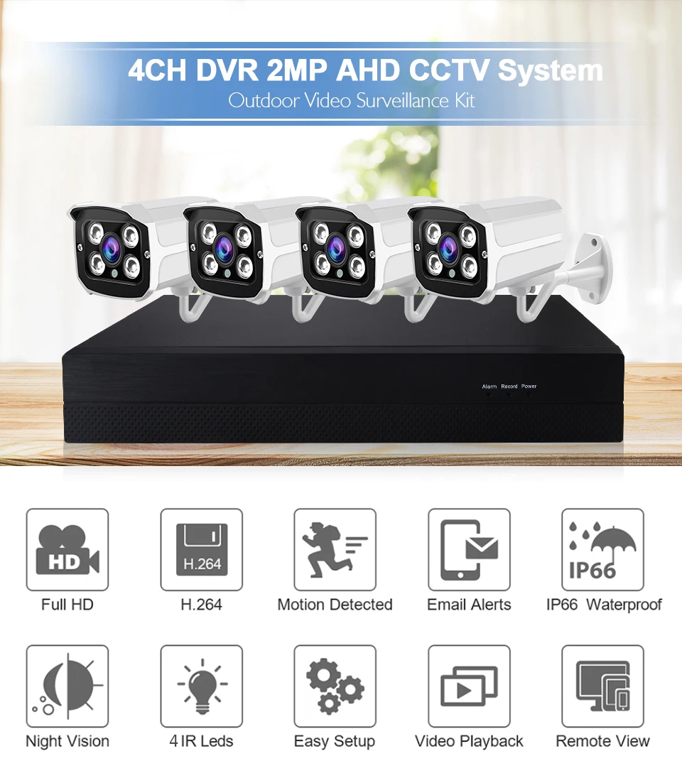1080P 8CH HD AHD DVR система Комплект 2000TVL 2MP ИК камера для наружного использования с защитой от атмосферных воздействий CCTV комплекты для домашней безопасности 1 ТБ 2 ТБ HDD опционально