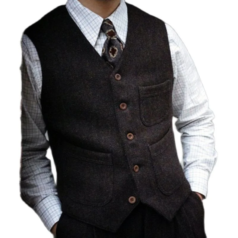 

Blazer Men's Safari Tweed Vest Black Brown Victorian Elegant Classic Groom's Tight Wedding Waistcoat Designer Gilet Vintage