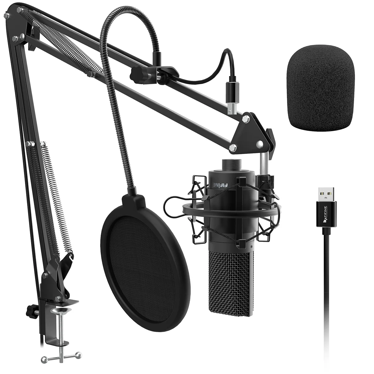 

USB PC Condenser Microphone with Adjustable desktop mic arm shock mount for Studio Recording Vocals Voice,
