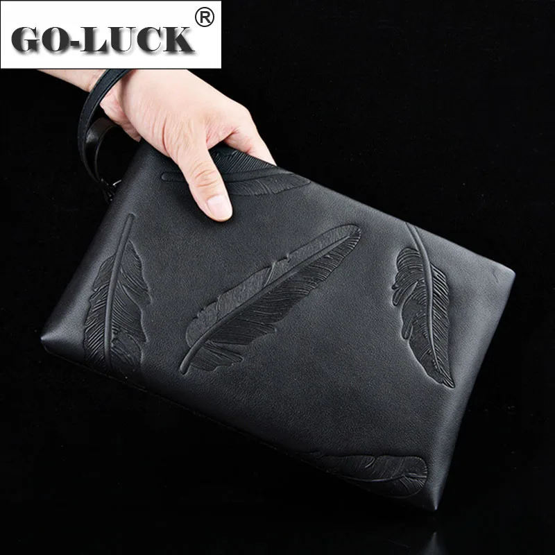 Клатч мужской из натуральной кожи деловой кошелек с ремешком на руку держатель