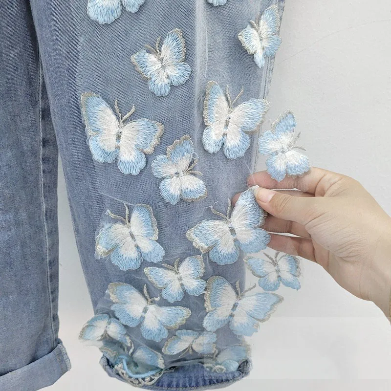 

SeeBeautiful Embroidery Lapel Short Sleeve Button Waist Drawstring Loose Denim Jumpsuit Woman Summer 2021 New Fashion E610