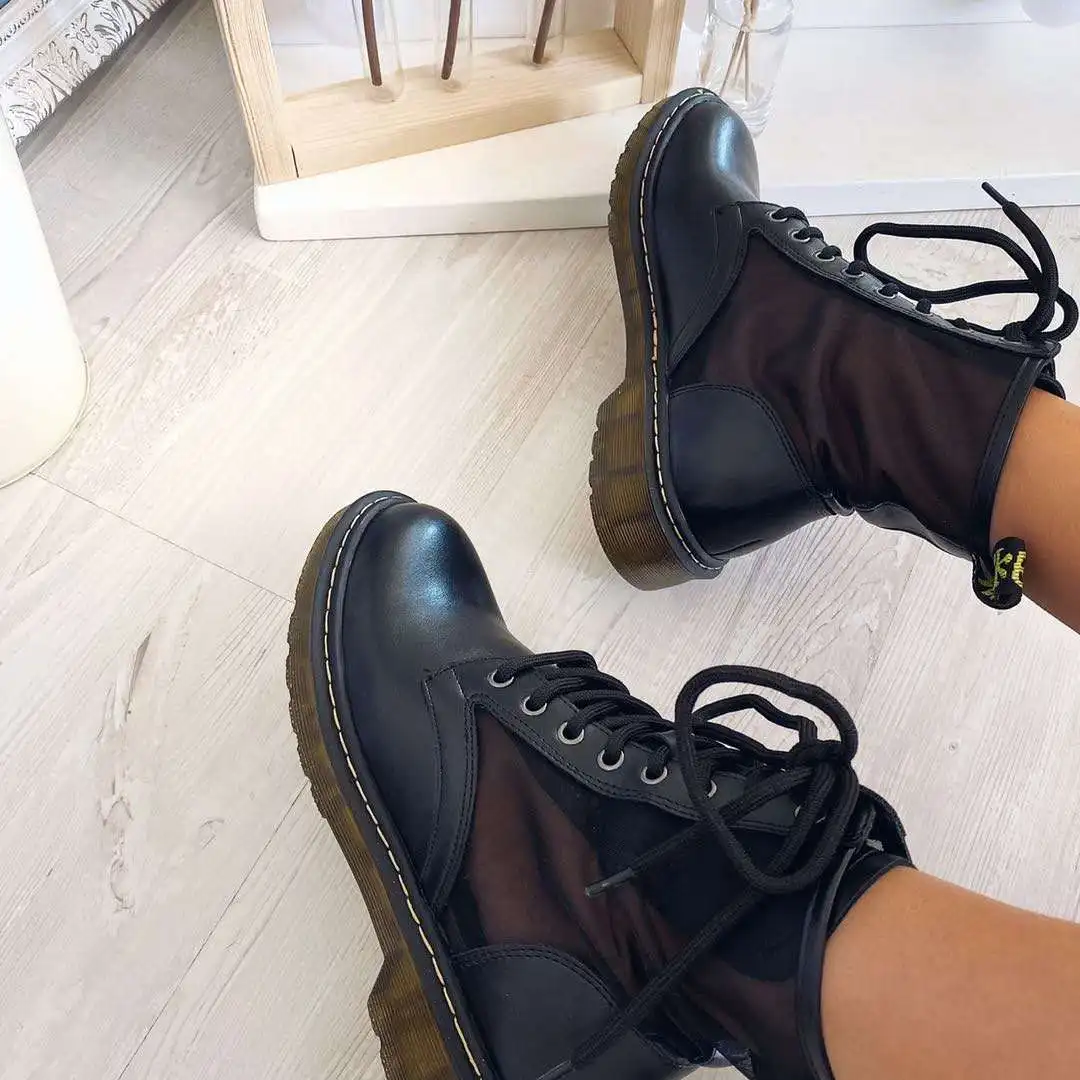 

NAKKESHMEN-2020 Summer New Lace-up Breathable Women's Boots Boots Women's Mesh British Style Short Boots Women's Boots