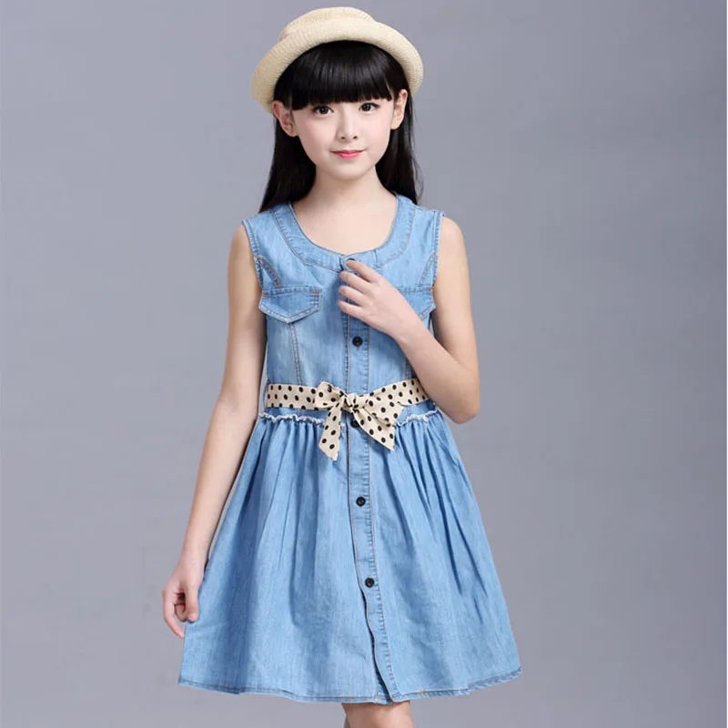4 6 7 8 10 12 14 15 Years Children Kids Sleeveless Denim Cowboy Dress For Teens Girls Summer Sweet Vest Clothes New 2018 | Детская
