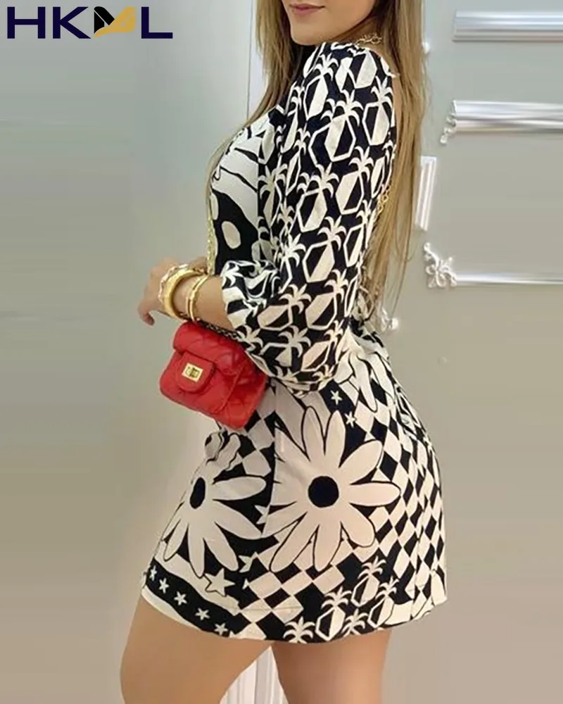 

Женское элегантное платье-рубашка с цветочным принтом и пуговицами, платье с длинным рукавом, Повседневное платье