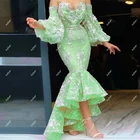 Женское вечернее платье с юбкой годе, мятно-зеленое платье с оборками и цветами, с буфами для выпускного вечера, в стиле Саудовской Аравии, Дубай