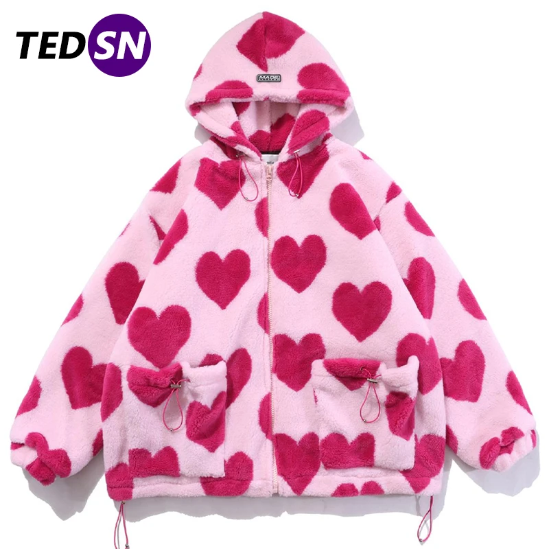 Куртка TEDSN на День Св. Валентина с принтом сердца из овечьей шерсти в стиле хип-хоп