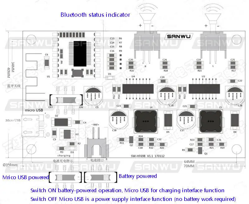 

DC 5V/ 3.7V Stereo Bluetooth Audio Receiver 6W+6W Power Amplifier Board