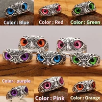 new retro cute simple design owl ring multicolor eyes silver color men women engagement wedding rings jewelry gifts resizable